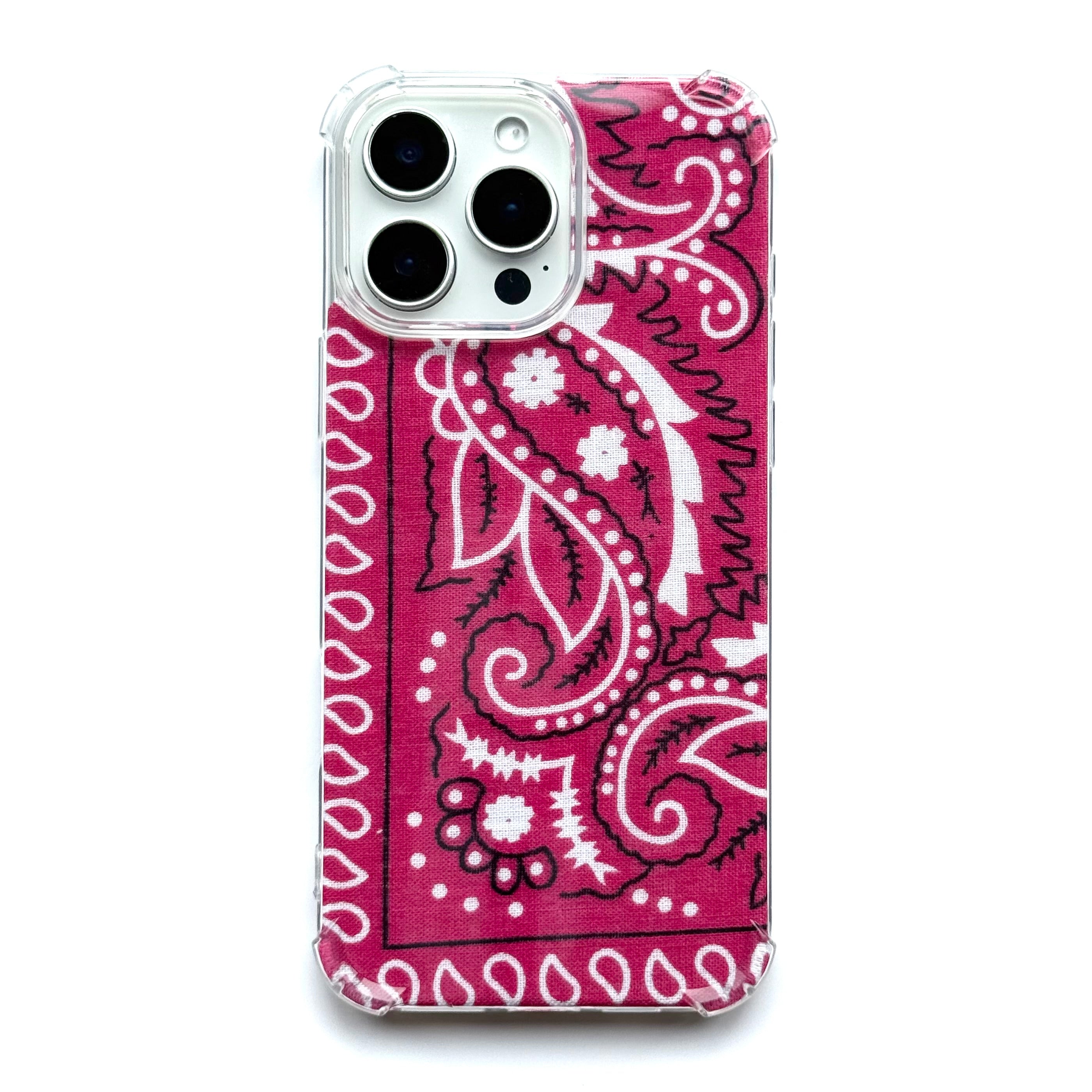 HOT PINK EMBROIDERED BANDANA PHONE INSERT WITH CASE