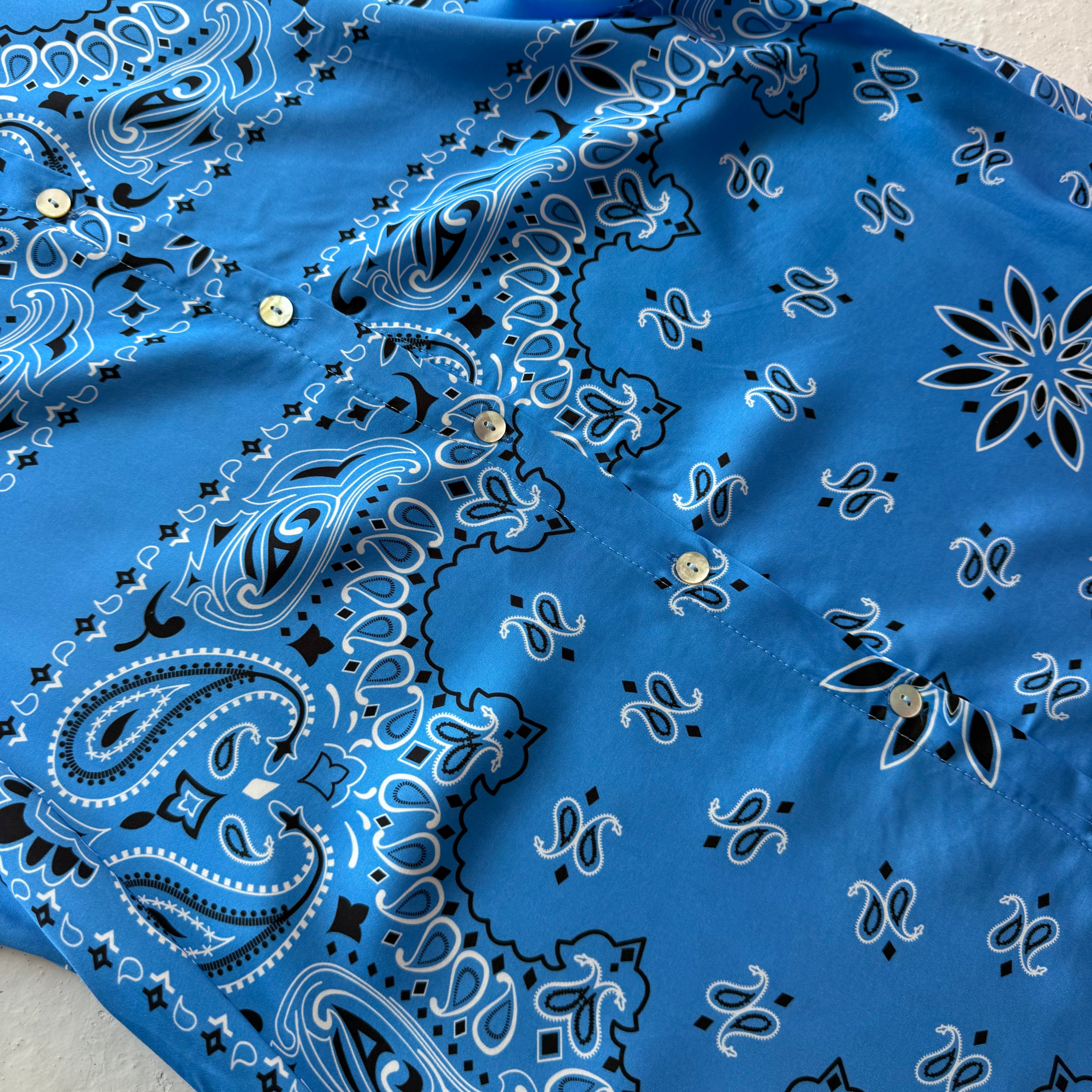 ‘AZURE’ BLUE BANDANA SILK MAXI SHIRT DRESS