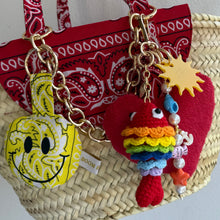 Load image into Gallery viewer, YELLOW PUFFY SMILEY FACE BOOM BANDANA KEYRING/BAG CHARM
