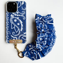 Load image into Gallery viewer, ELECTRIC BLUE RUFFLE BANDANA WRISTLET  PHONE STRAP
