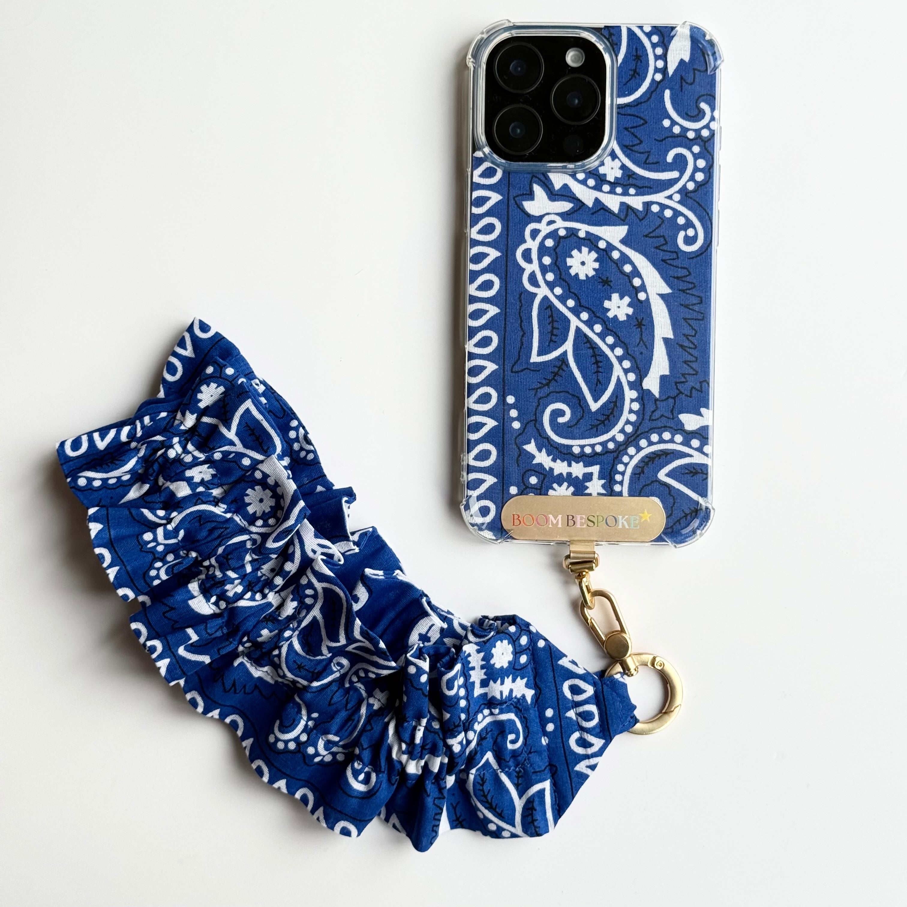 ELECTRIC BLUE RUFFLE BANDANA WRISTLET  PHONE STRAP