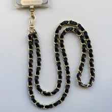 Load image into Gallery viewer, ‘MIDNIGHT’ NAVY BLUE LEATHER GOLD CHAIN CROSSBODY PHONE STRAP
