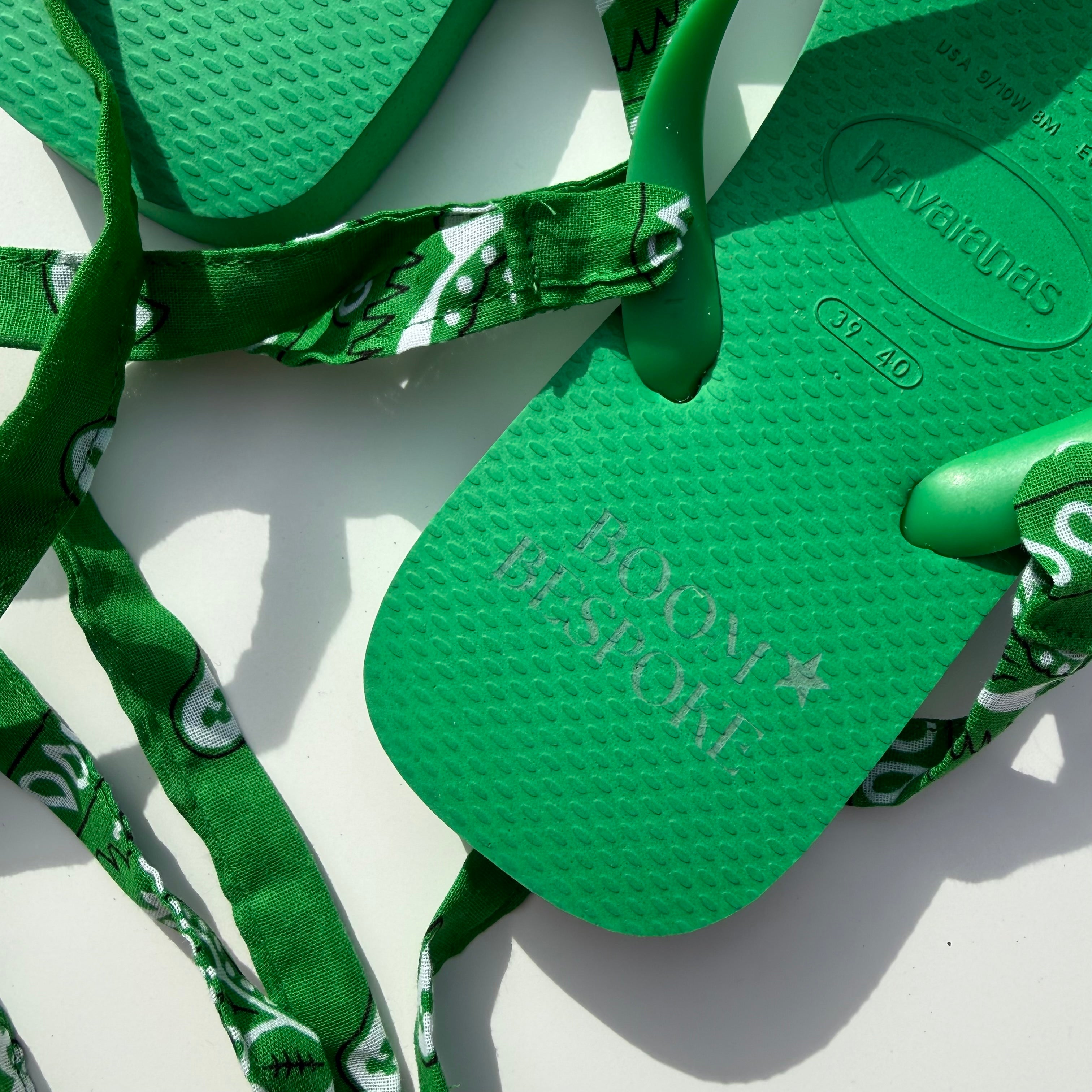 ‘PALM’ GREEN BANDANA HAVAIANAS TOP FLIP FLOPS BY BOOM BESPOKE