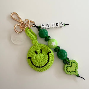 GREEN SMILEY BOOM BESPOKE BAG CHARM/KEYRING