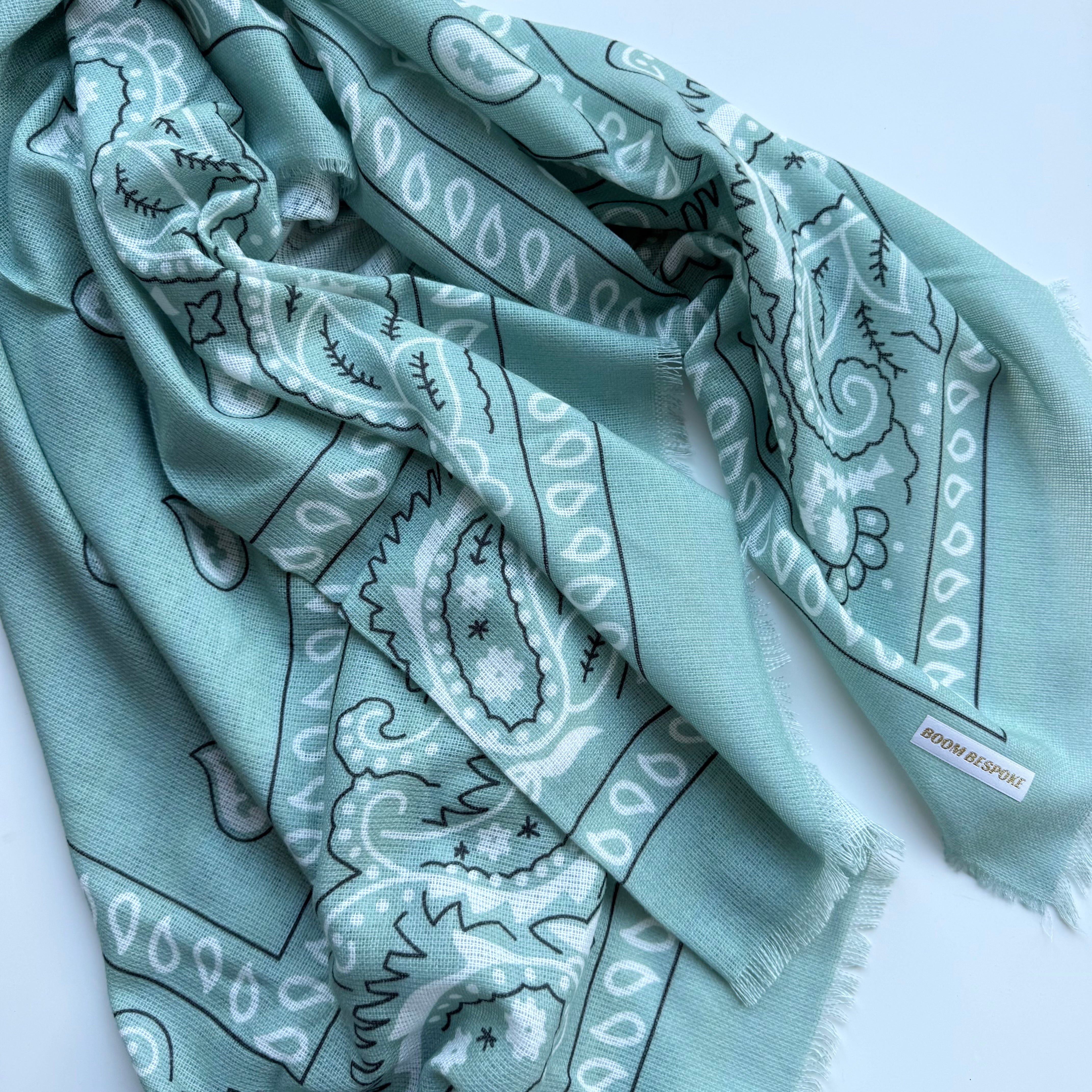 ‘SEA GLASS’ GREEN FINE KNIT BANDANA LARGE SCARF