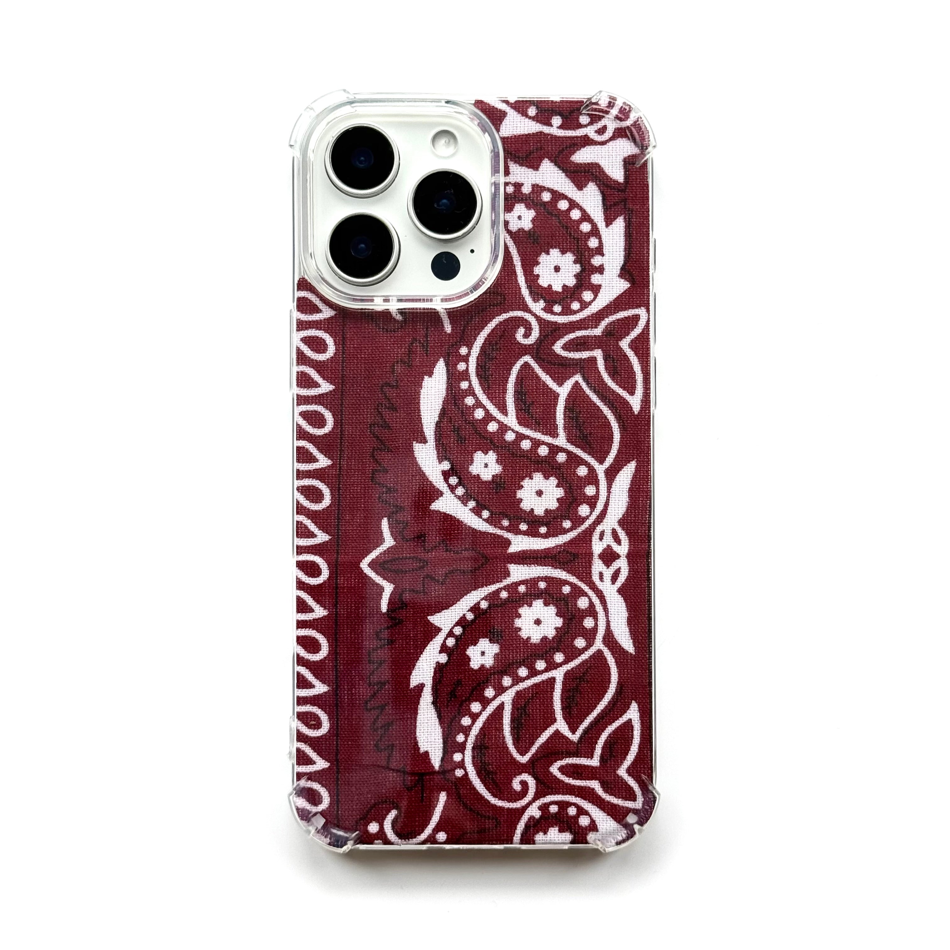 BURGUNDY EMBROIDERED BANDANA PHONE INSERT WITH CASE