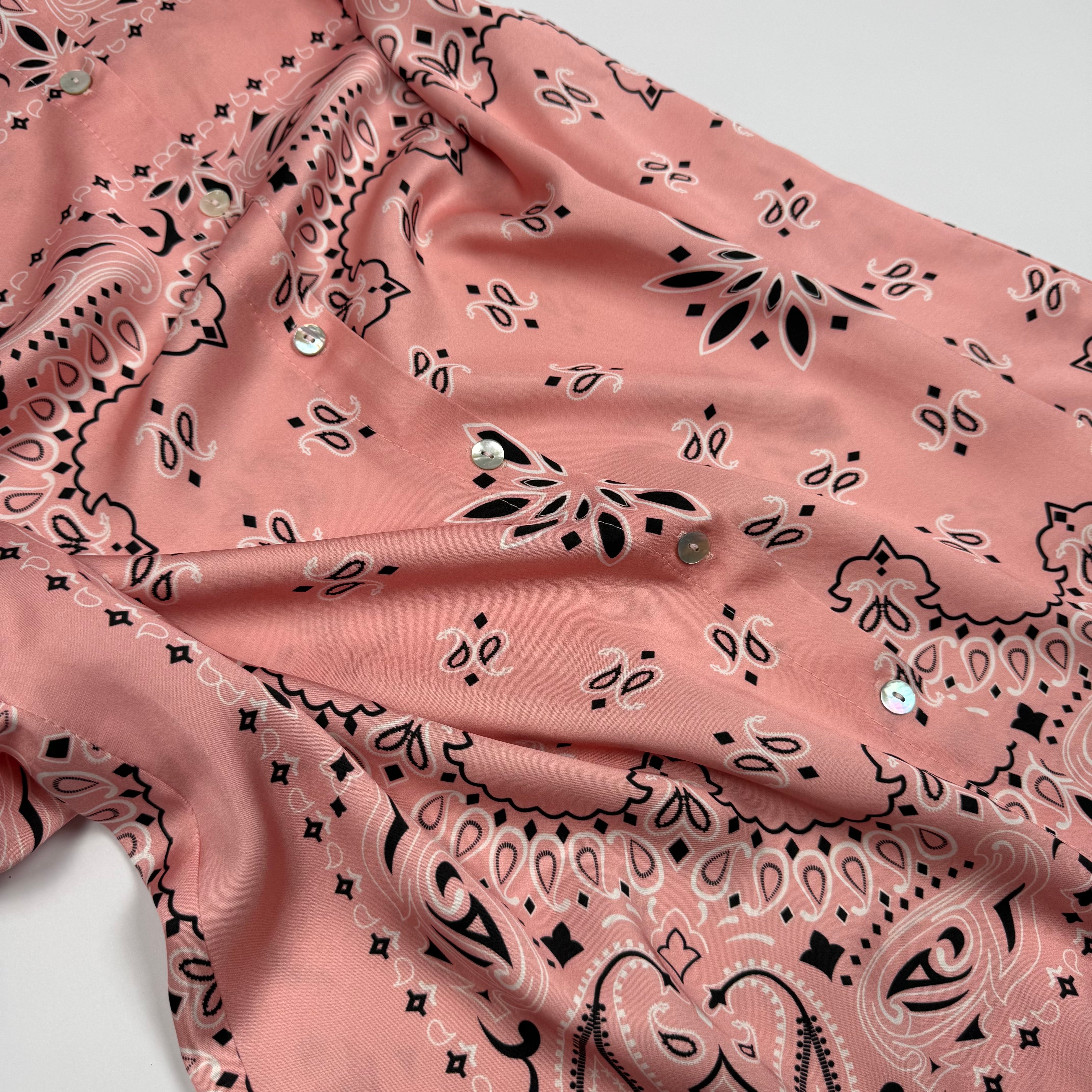 ‘ROSÉ’ PINK BANDANA SILK MAXI SHIRT DRESS