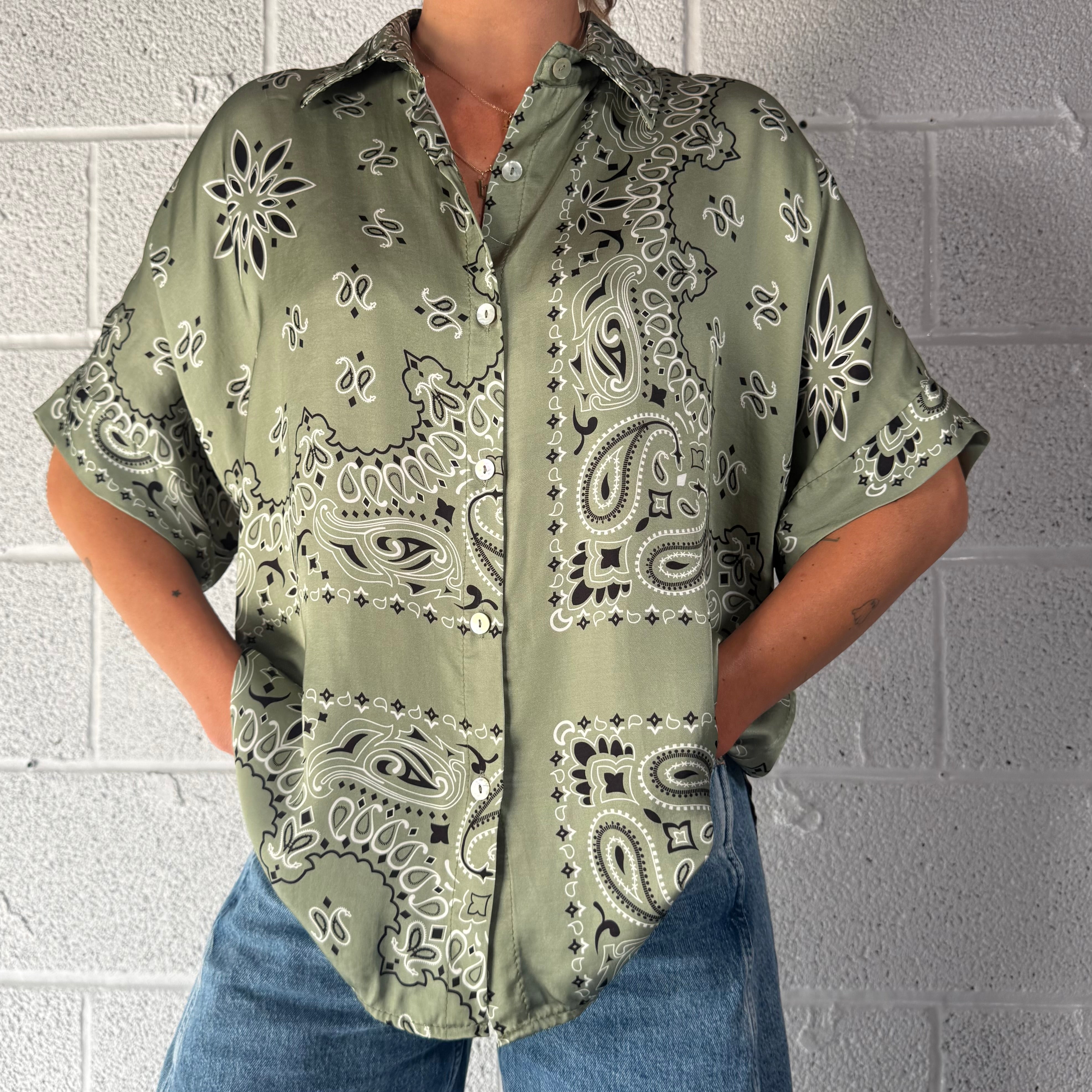 ‘CACTUS’ GREEN BANDANA SILK SHIRT CO-ORD
