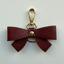 Load image into Gallery viewer, ‘MULLED WINE’ BURGUNDY BOOM BOW LEATHER KEYRING BAG CHARM
