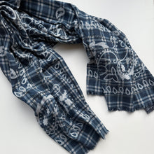 Load image into Gallery viewer, ‘DENIM’ BLUE CHEQUERED FINE KNIT BANDANA LARGE SCARF
