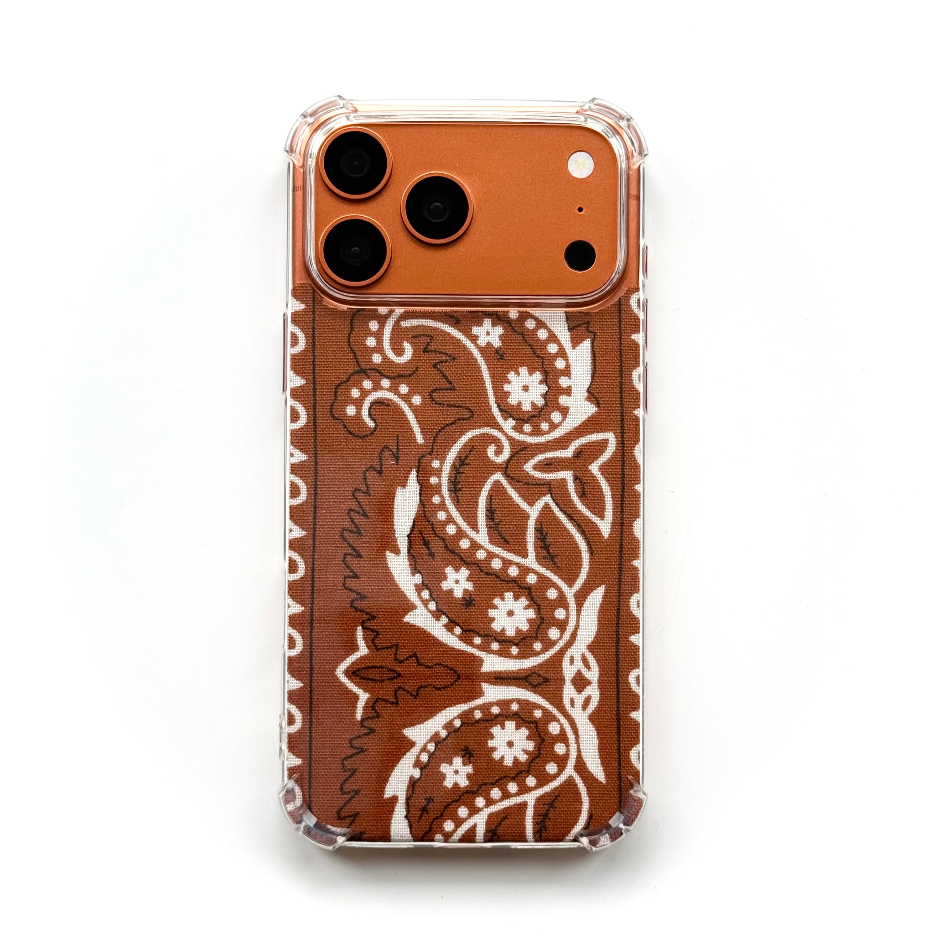 TAN EMBROIDERED BANDANA PHONE INSERT WITH CASE
