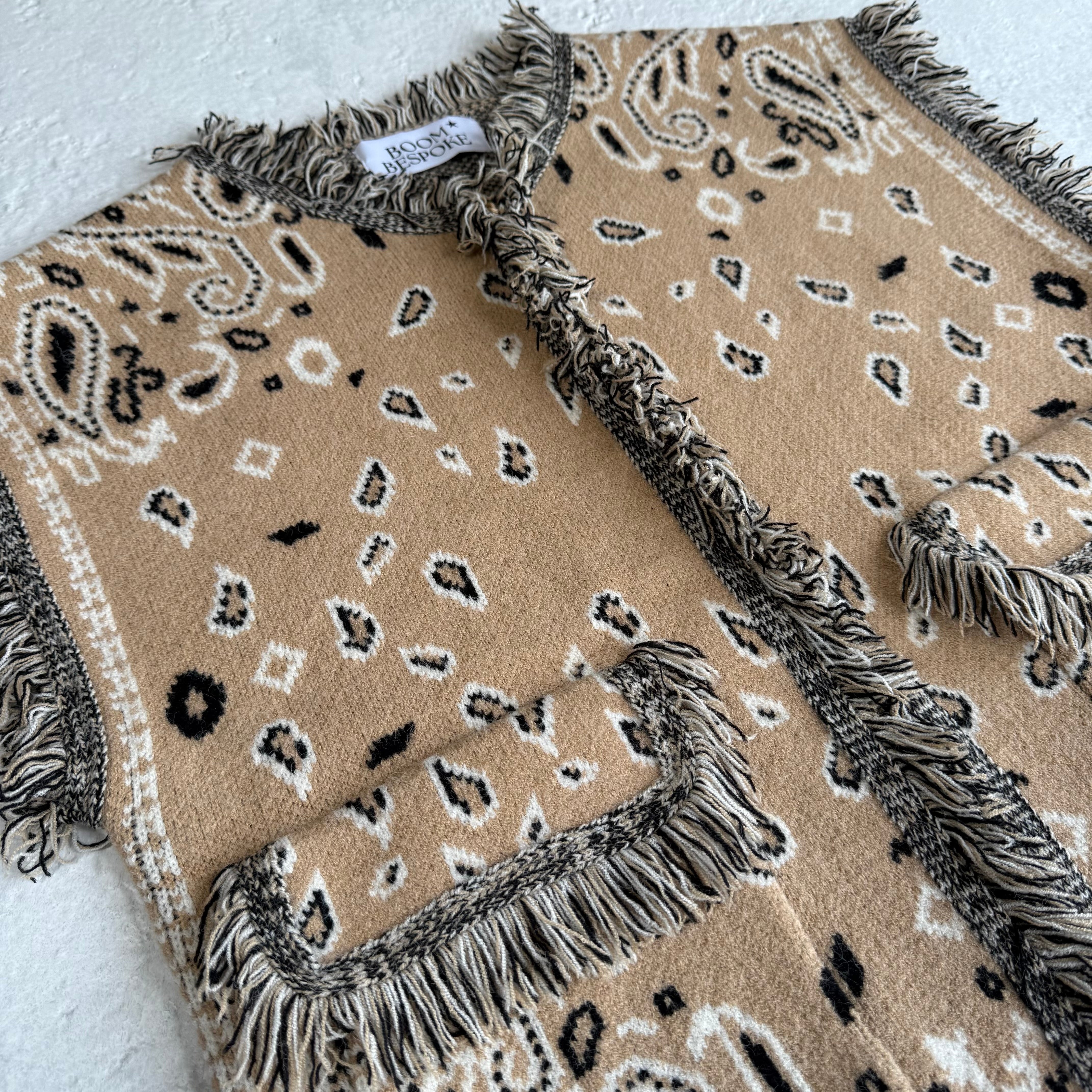 ‘LATTE’ FRINGED BANDANA KNIT WAISTCOAT