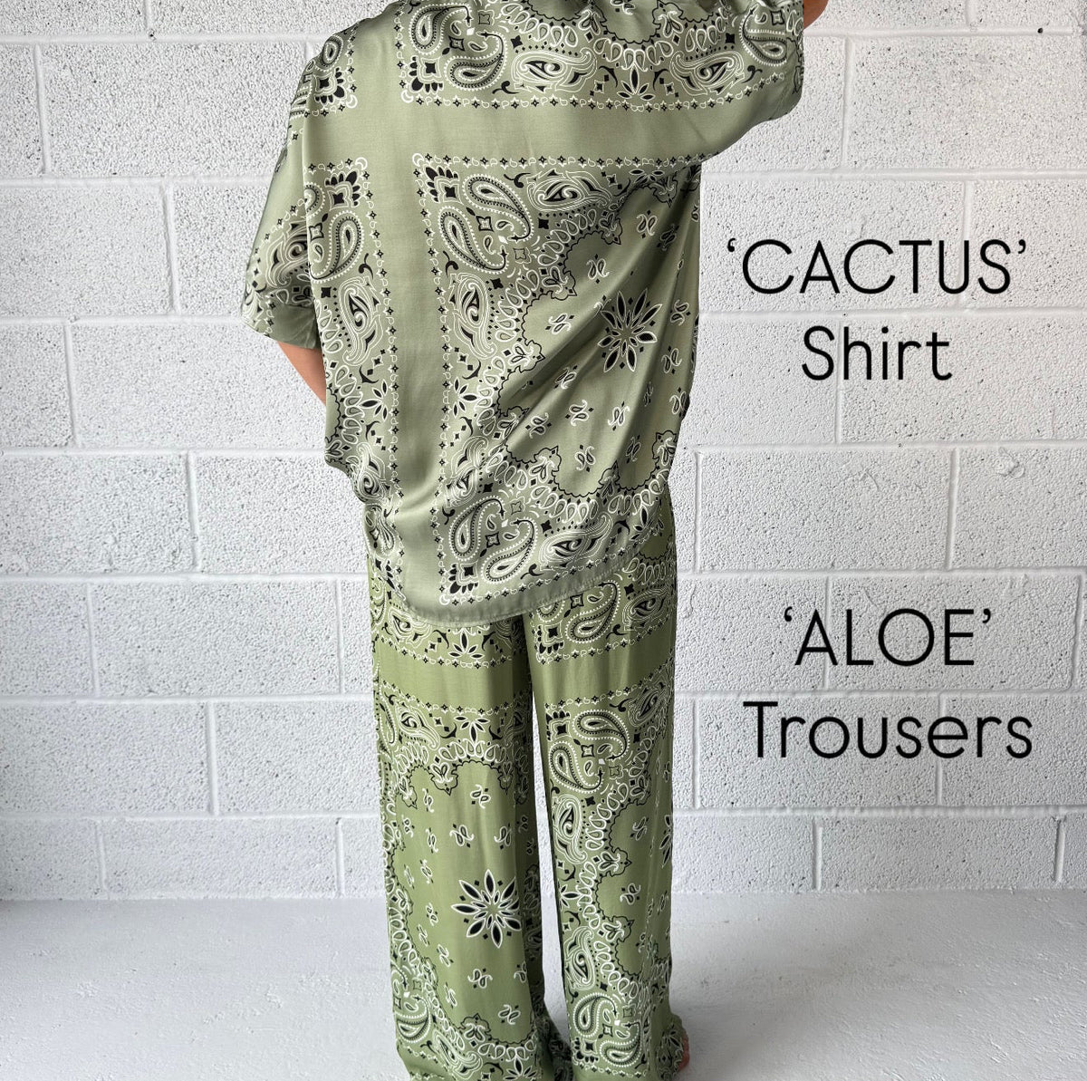 ‘ALOE’ GREEN BANDANA SILK TROUSERS CO-ORD