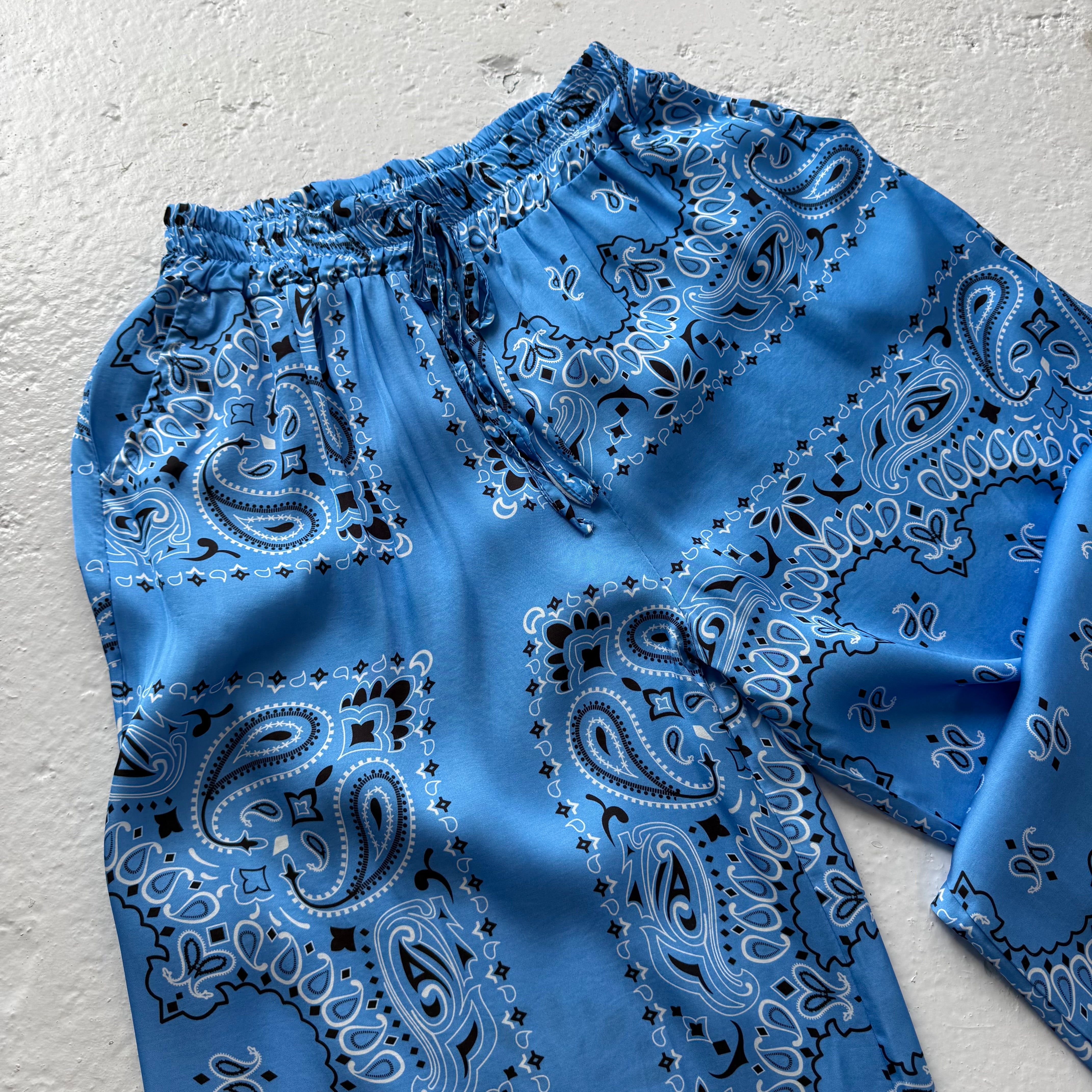 ‘AZURE’ BLUE BANDANA SILK TROUSERS CO-ORD