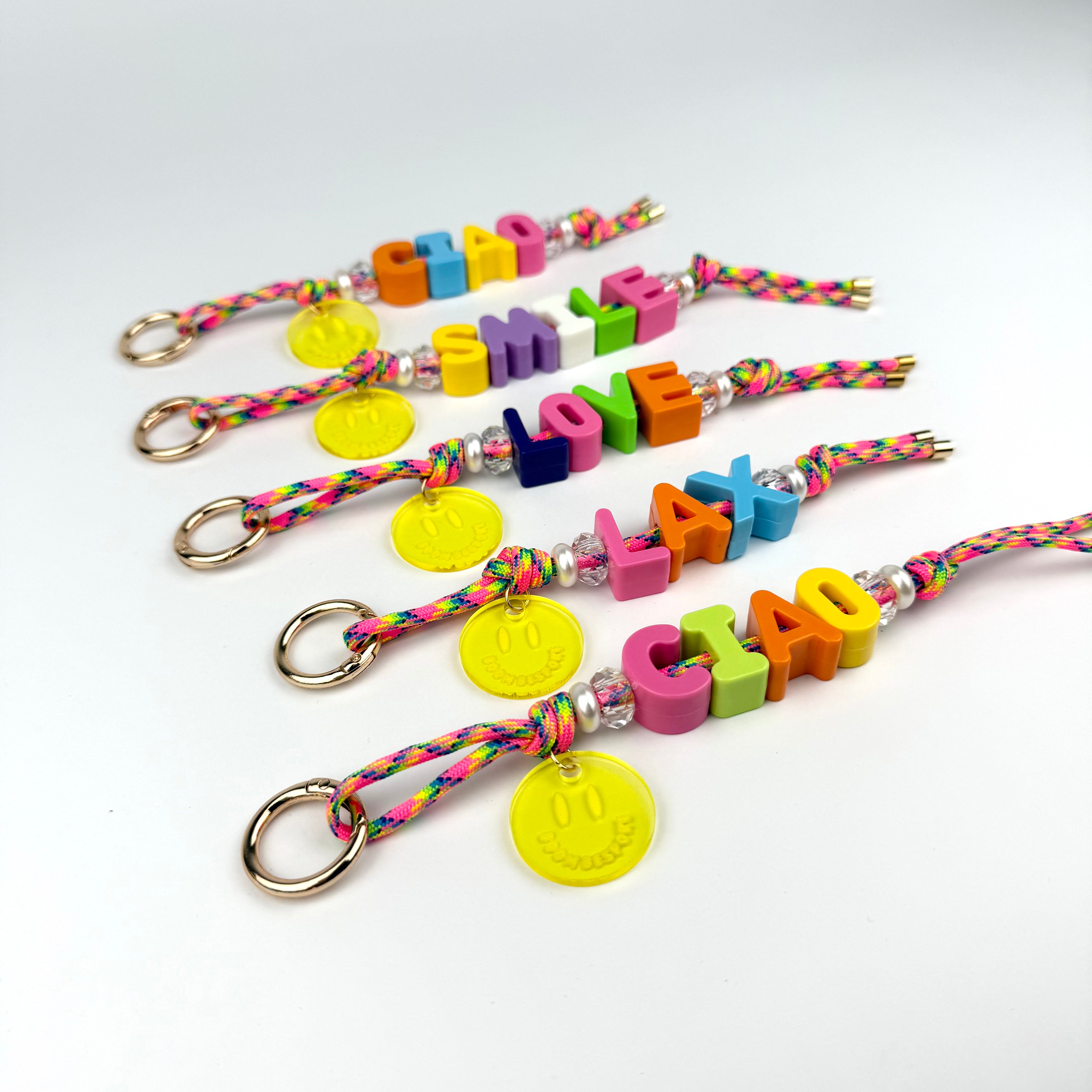 ´RAINBOW🌈 RUSH’ CHUNKY LETTER CORD BEADED BAG CHARM BY BOOM BESPOKE