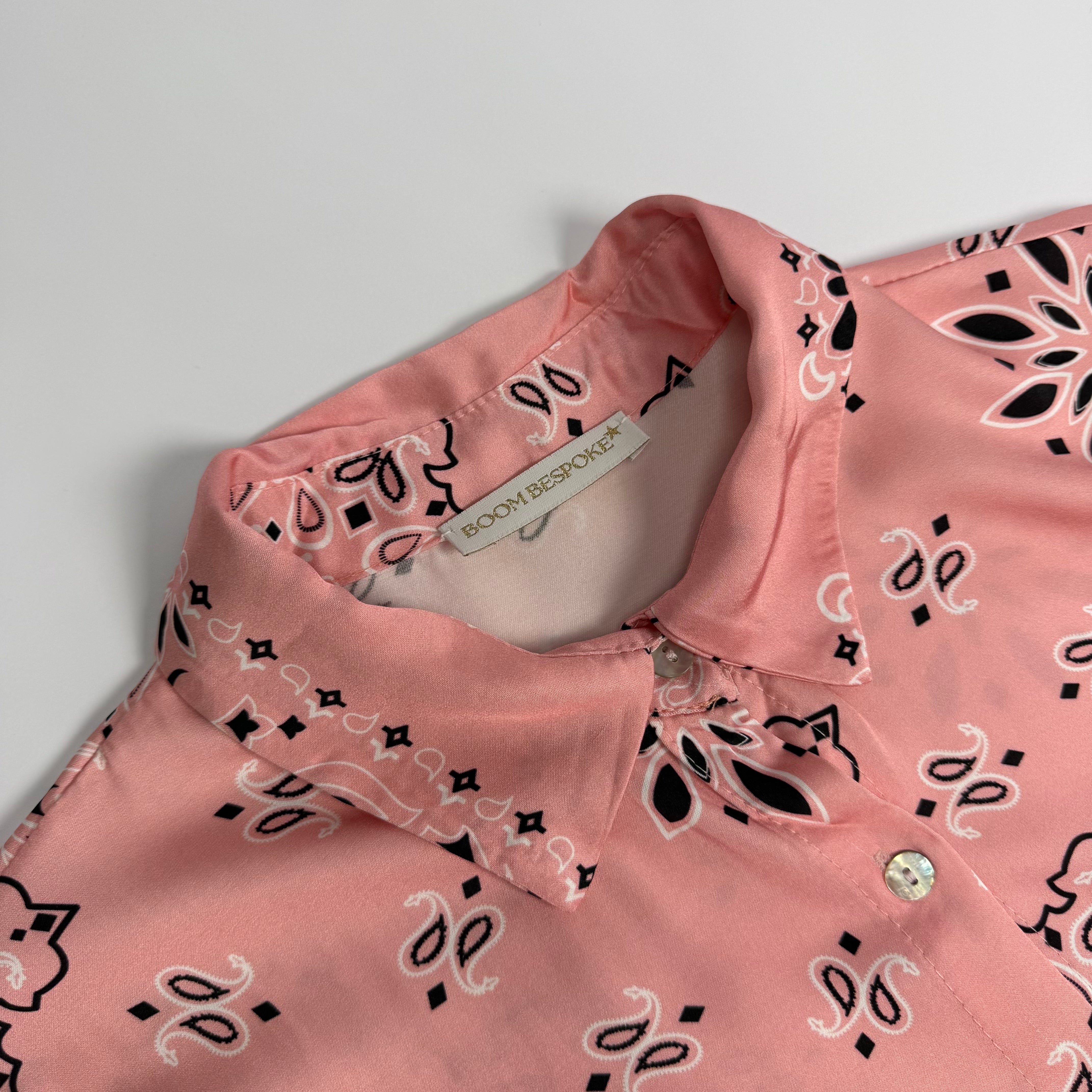 ‘ROSÉ’ PINK BANDANA SILK MAXI SHIRT DRESS