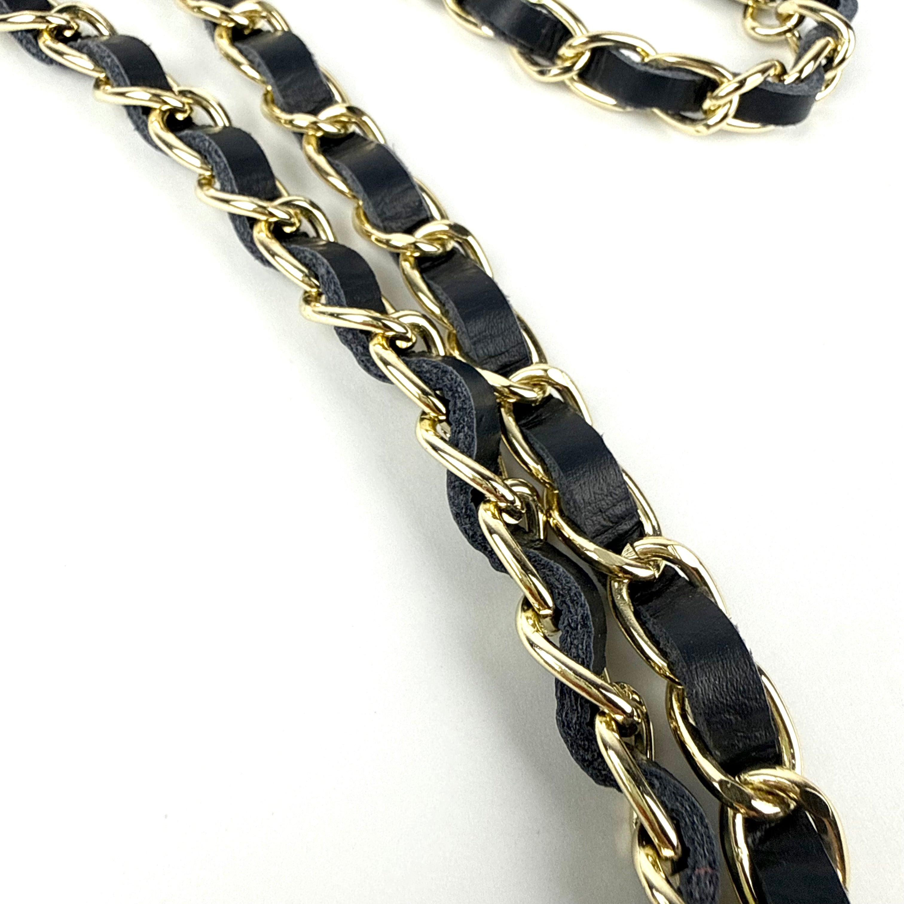‘MIDNIGHT’ NAVY BLUE LEATHER GOLD CHAIN CROSSBODY PHONE STRAP