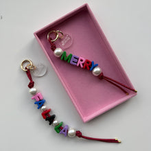 Load image into Gallery viewer, ‘FESTIVE’ CHUNKY LETTER &amp; GLITTER CORD BAG CHARM BY BOOM BESPOKE
