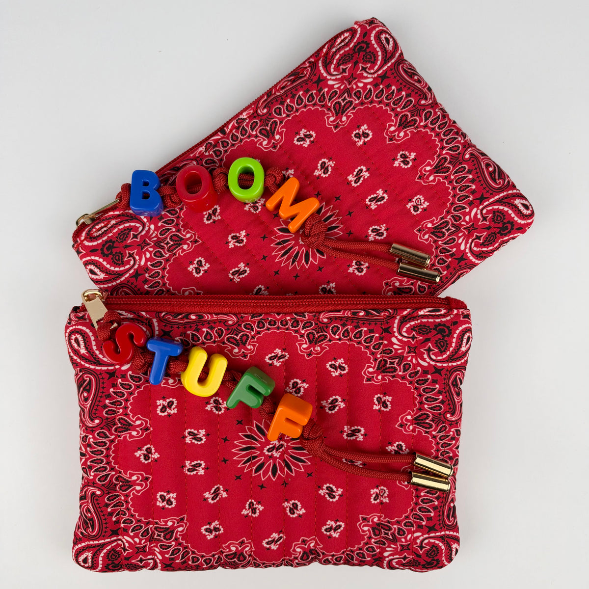 RED BESPOKE CHUNKY LETTER BEAD BANDANA ZIP POUCH