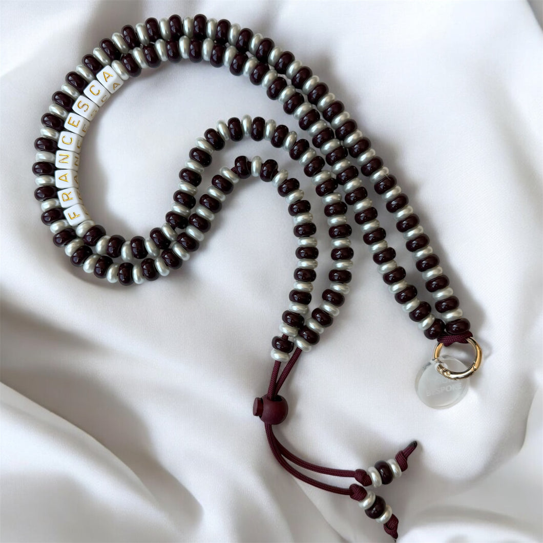 ‘BURGUNDY BERRY PEARLS’ ADJUSTABLE CROSSBODY PHONE STRAP