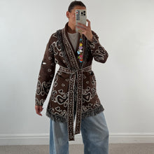 Load image into Gallery viewer, PREORDER ‘ESPRESSO’ BANDANA KNIT BELTED LONGLINE CARDIGAN
