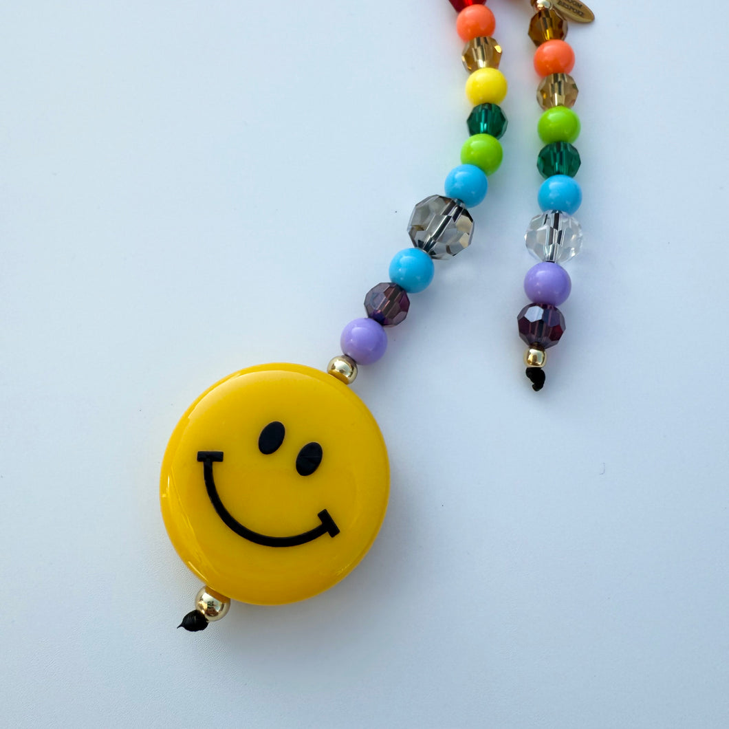 ‘S🌈ILE’ RAINBOW CRYSTAL SMILEY BAG CHARM / KEYRING BY BOOMBESPOKE