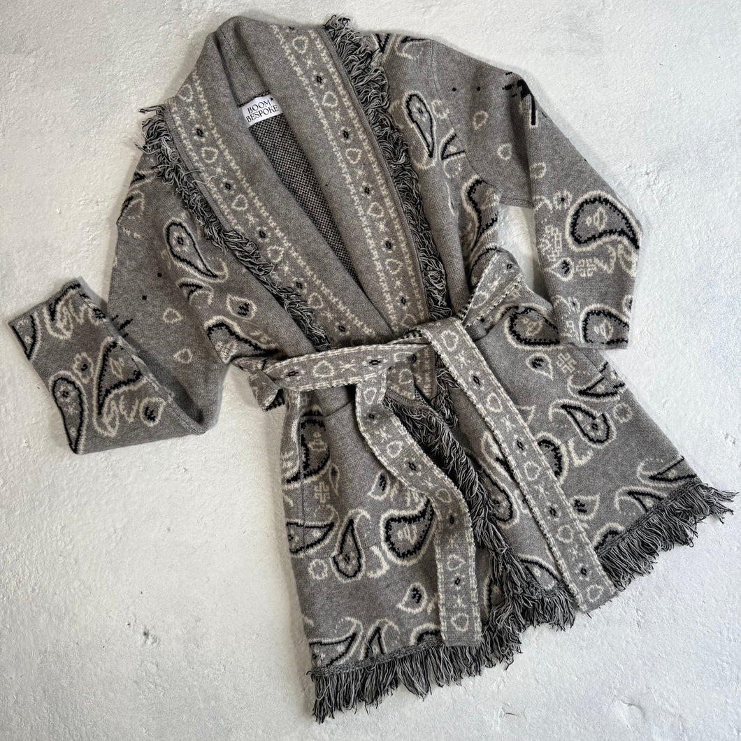 PREORDER ‘SMOKE’ BANDANA KNIT BELTED LONGLINE CARDIGAN