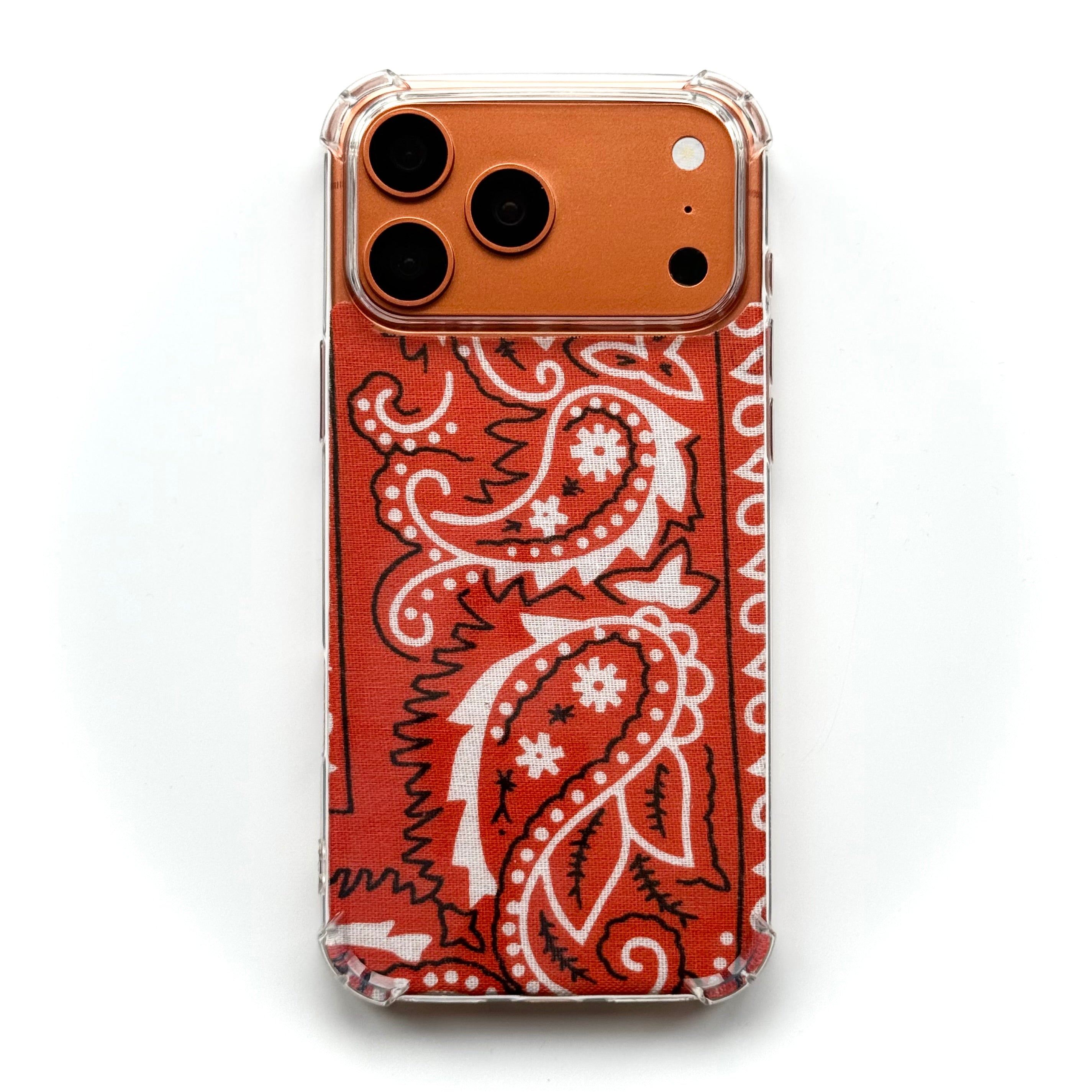 ORANGE EMBROIDERED BANDANA PHONE INSERT WITH CASE