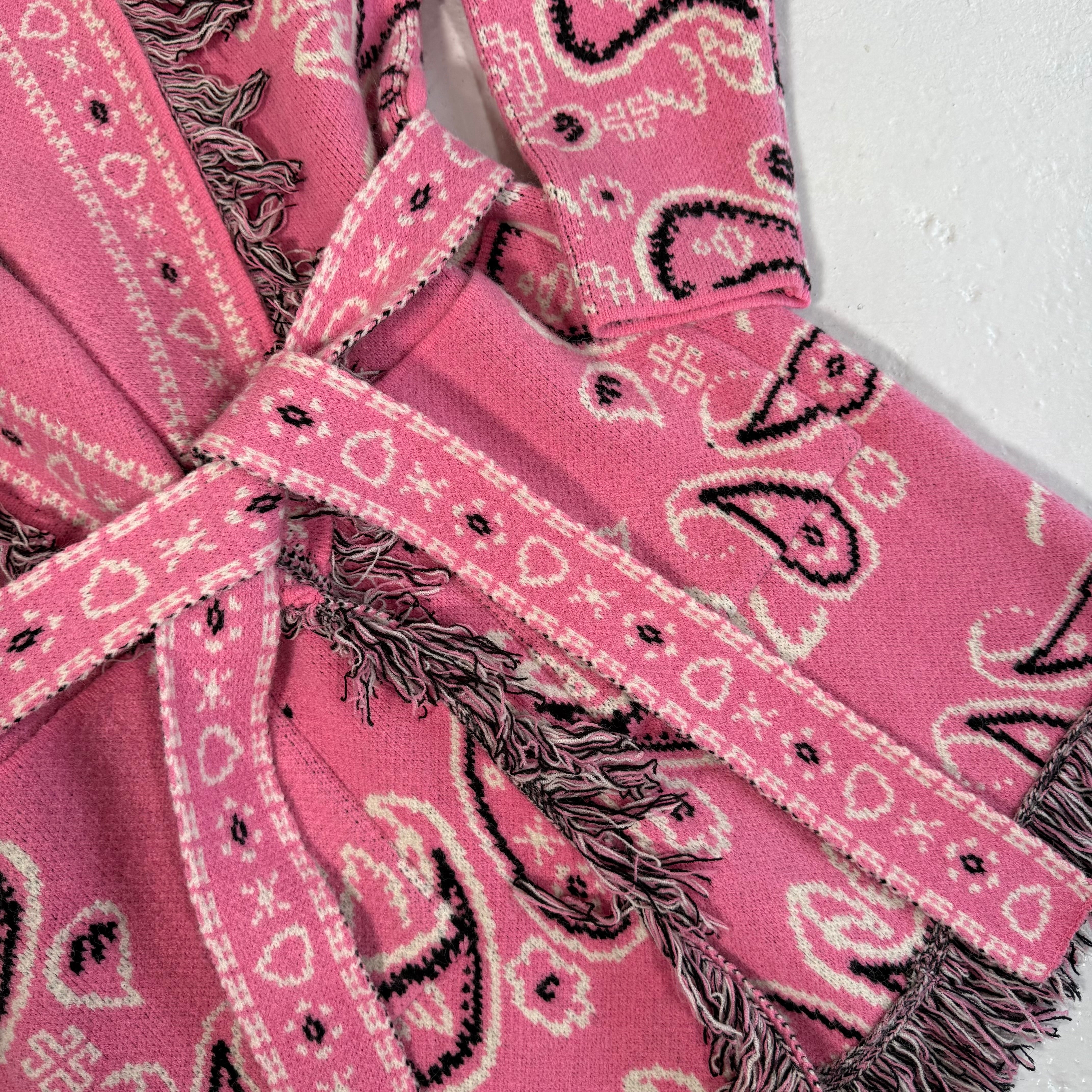 ‘BUBBLEGUM’ BANDANA KNIT BELTED LONGLINE CARDIGAN