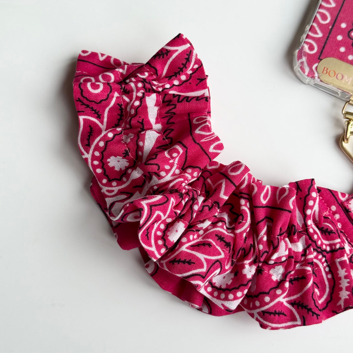 HOT PINK RUFFLE BANDANA WRISTLET  PHONE STRAP