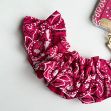 Load image into Gallery viewer, HOT PINK RUFFLE BANDANA WRISTLET  PHONE STRAP

