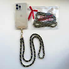 Load image into Gallery viewer, ‘MIDNIGHT’ NAVY BLUE LEATHER GOLD CHAIN CROSSBODY PHONE STRAP

