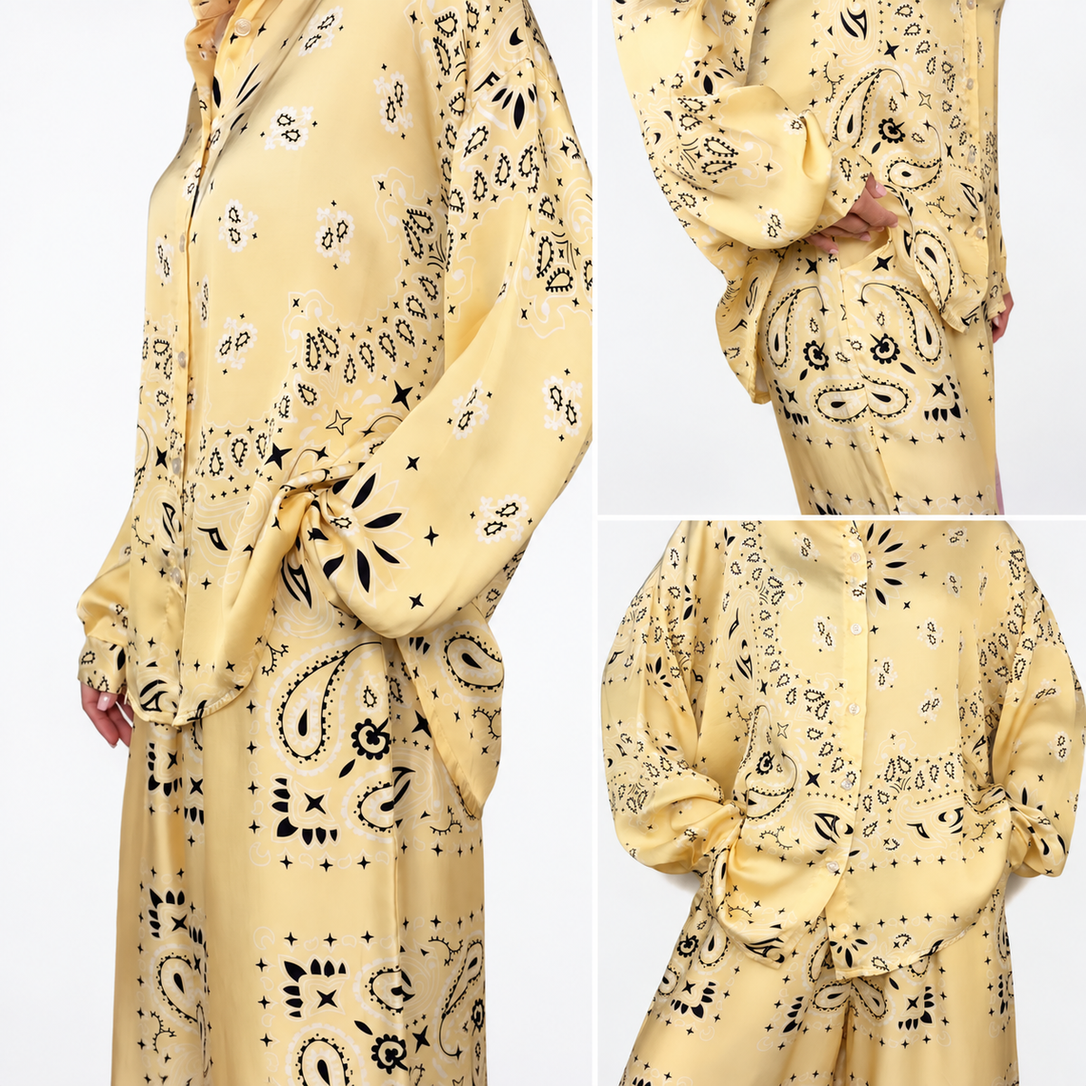 'LEMON SORBET' YELLOW BANDANA SILKY SHIRT & TROUSER SET