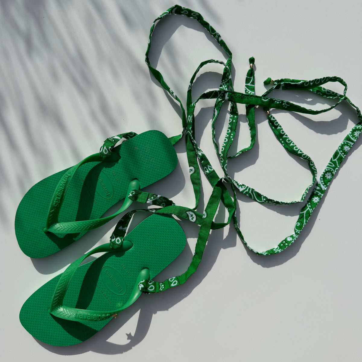 ‘PALM’ GREEN BANDANA HAVAIANAS TOP FLIP FLOPS BY BOOM BESPOKE