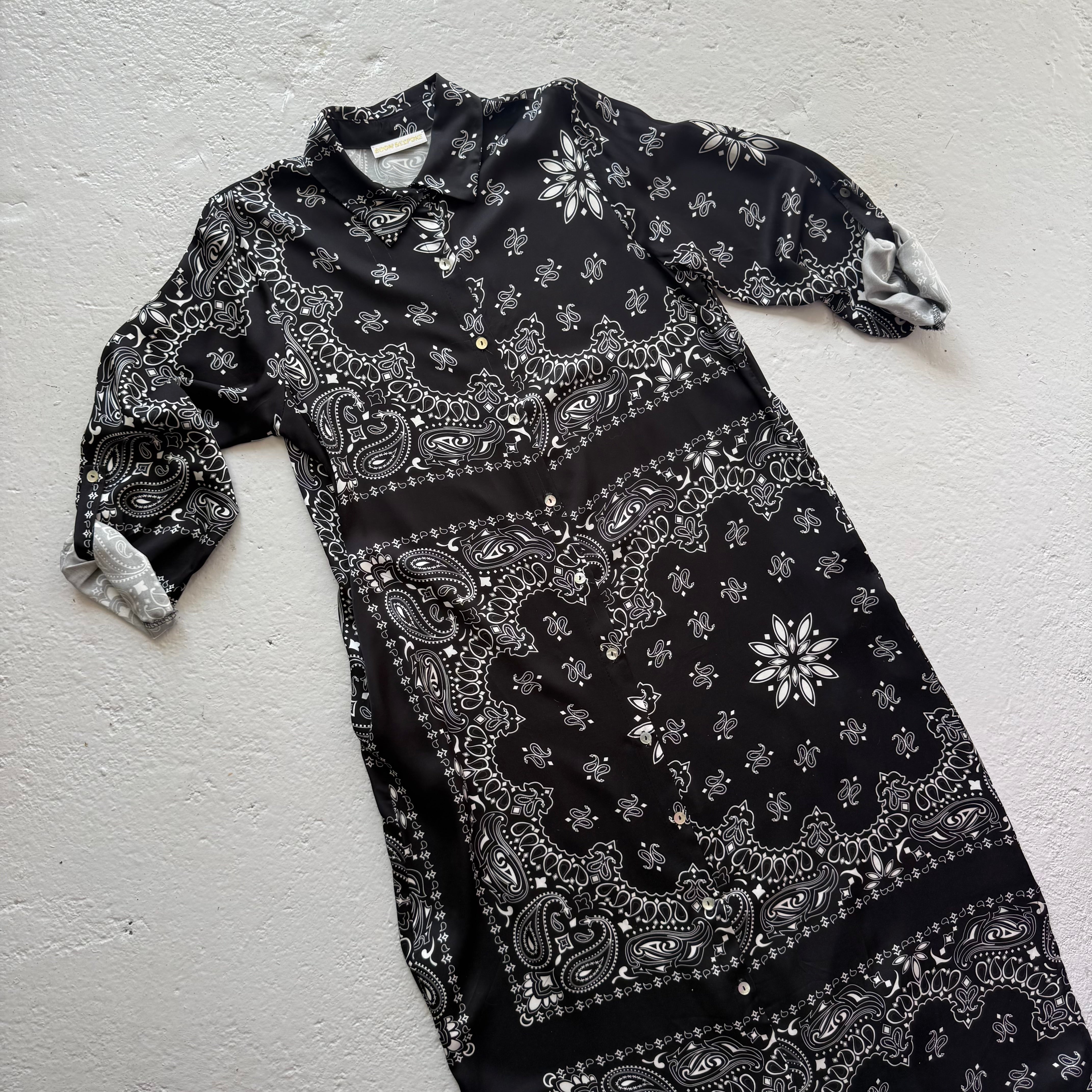 ‘INKED’ BLACK BANDANA SILK MAXI SHIRT DRESS