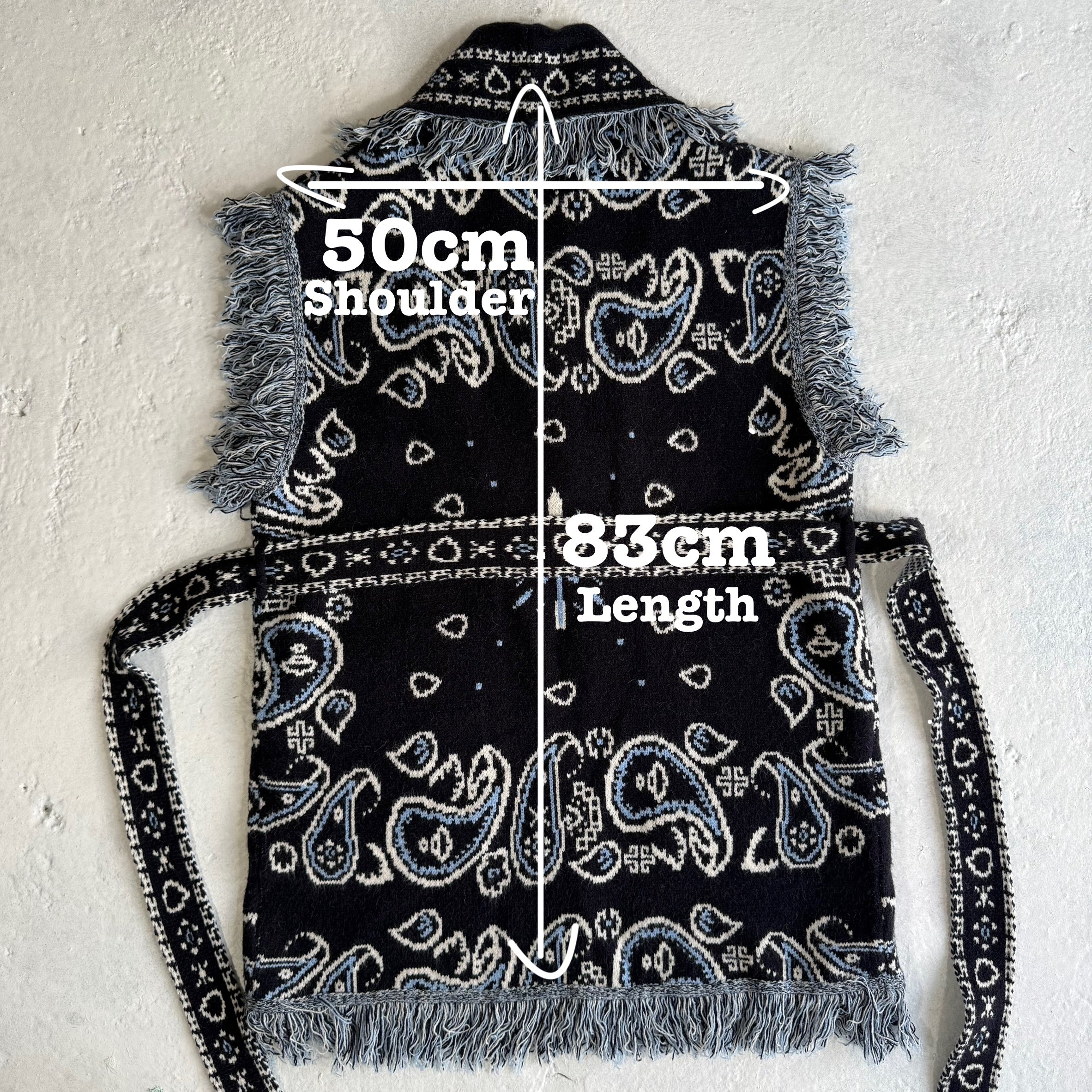 ‘INKED’ BANDANA KNIT BELTED LONGLINE SLEEVELESS CARDIGAN
