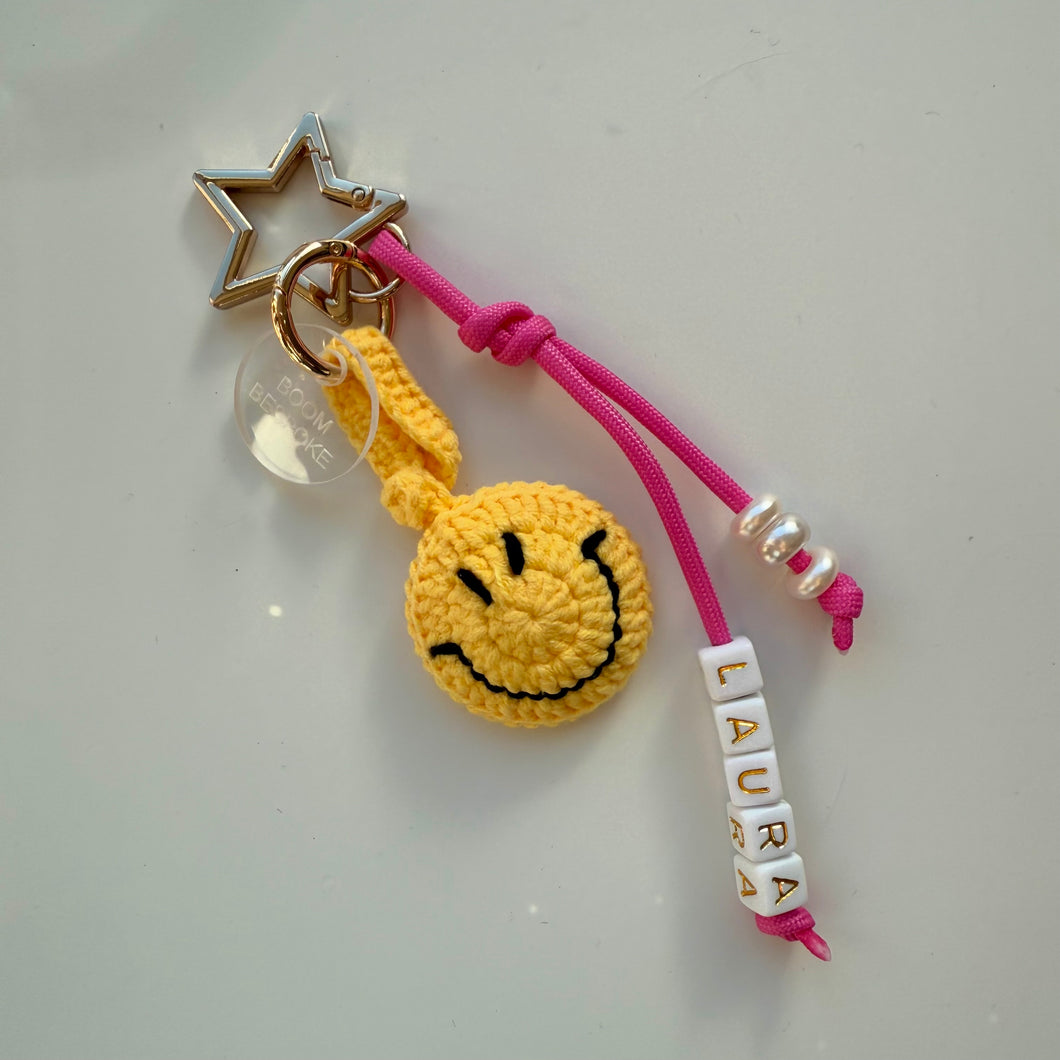 ‘SMILE’ CROCHET SMILEY BOOM BESPOKE BAG CHARM