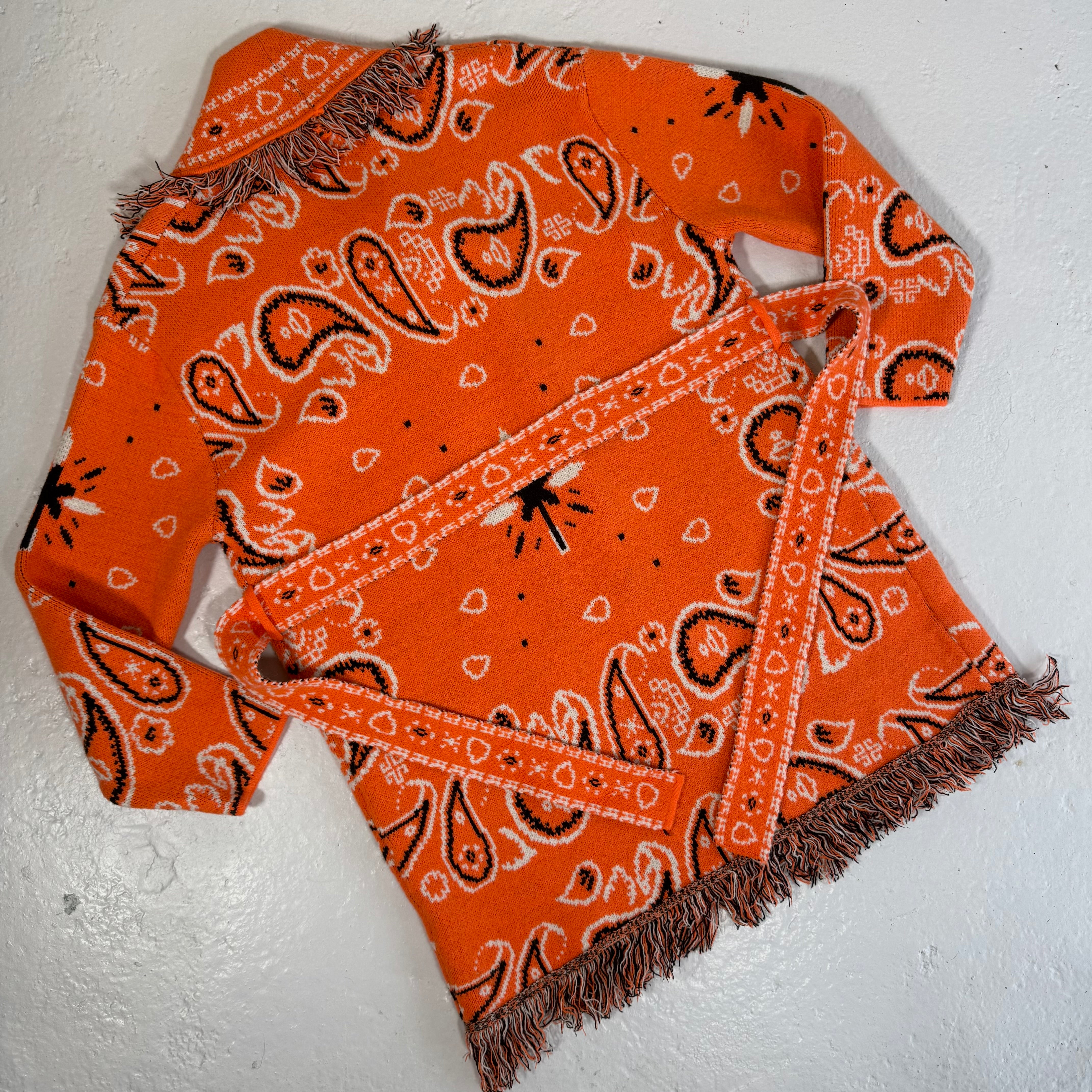 ‘APEROL’ BANDANA KNIT BELTED LONGLINE CARDIGAN