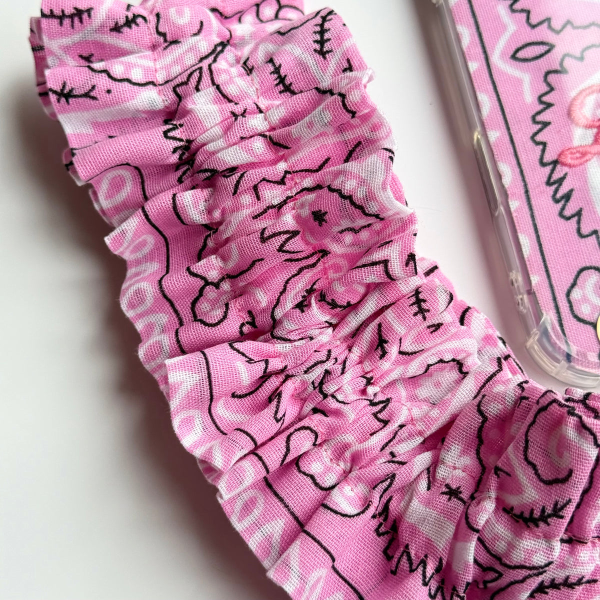 PINK RUFFLE BANDANA WRISTLET  PHONE STRAP
