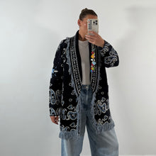 Load image into Gallery viewer, PREORDER‘MIDNIGHT’ BANDANA KNIT BELTED LONGLINE CARDIGAN
