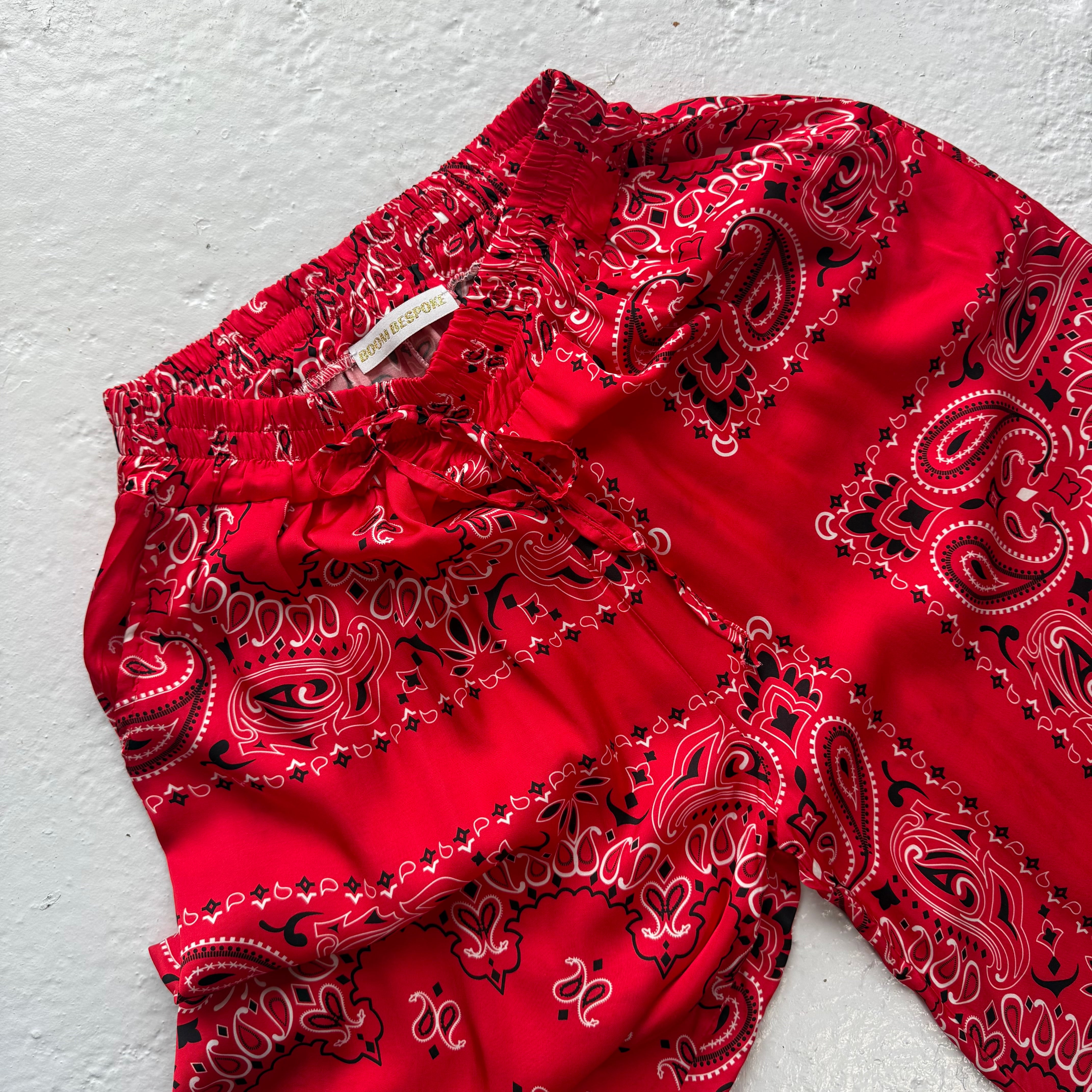 ‘CHERRY’ RED BANDANA SILK TROUSERS CO-ORD