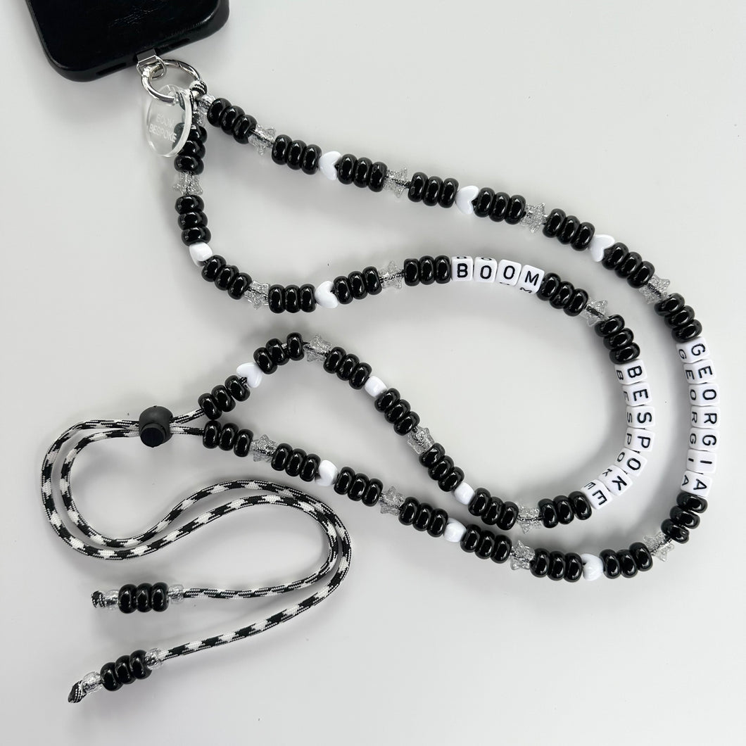 ´BOOMONO’ BLACK & WHITE ADJUSTABLE CROSSBODY PHONE STRAP