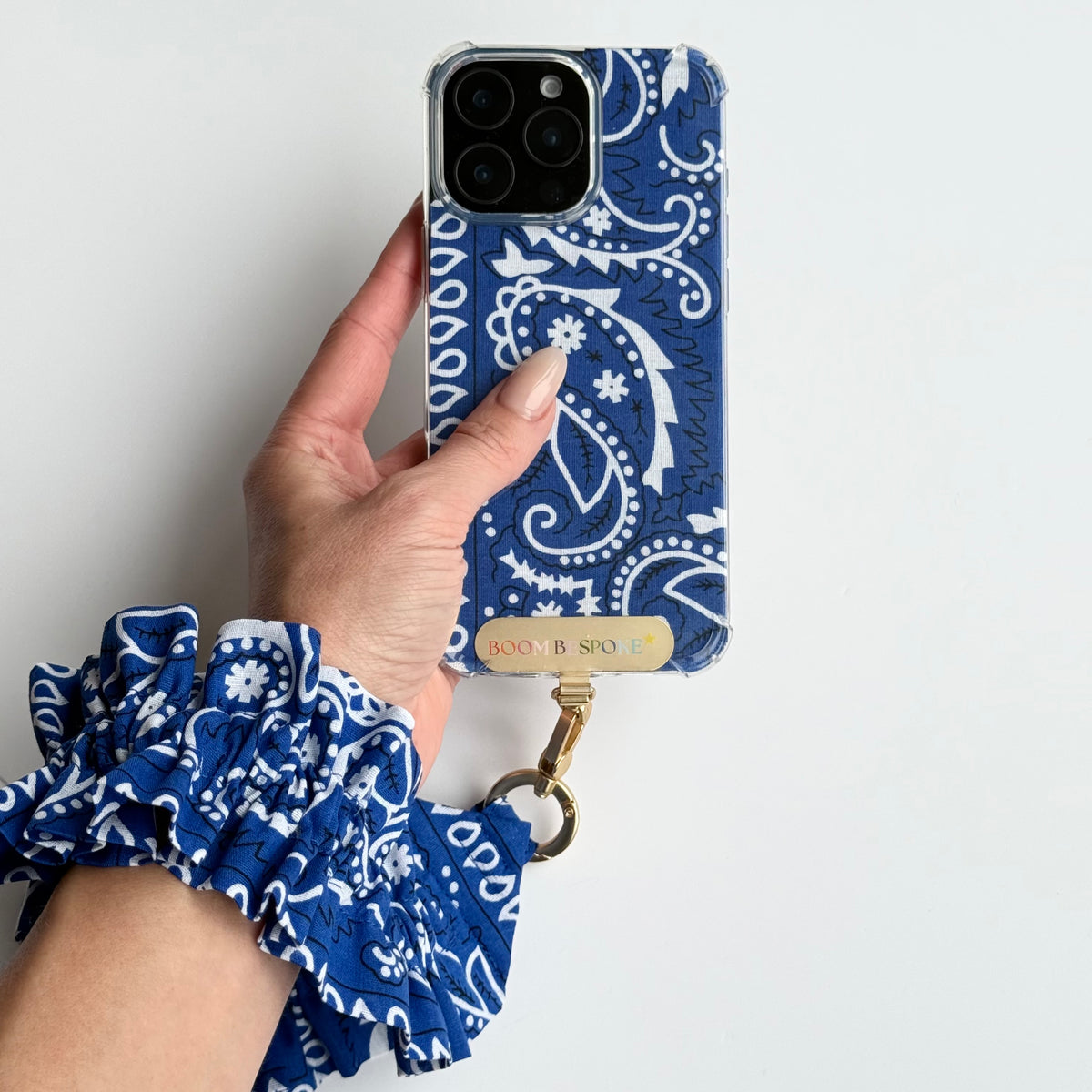 ELECTRIC BLUE RUFFLE BANDANA WRISTLET  PHONE STRAP