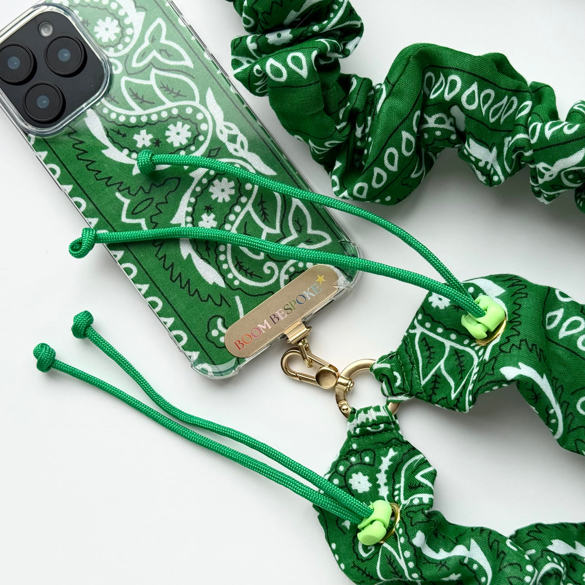 GREEN BANDANA ADJUSTABLE CROSSBODY PHONE STRAP