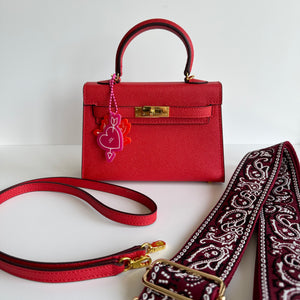 ‘THE BOOM BAG’ RED SAFFIANO VEGAN LEATHER DOUBLE STRAP BAG
