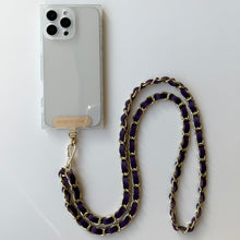 Load image into Gallery viewer, ‘DEEP LAVENDER’ PURPLE LEATHER GOLD CHAIN CROSSBODY PHONE STRAP
