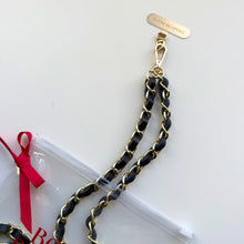 Load image into Gallery viewer, ‘MIDNIGHT’ NAVY BLUE LEATHER GOLD CHAIN CROSSBODY PHONE STRAP
