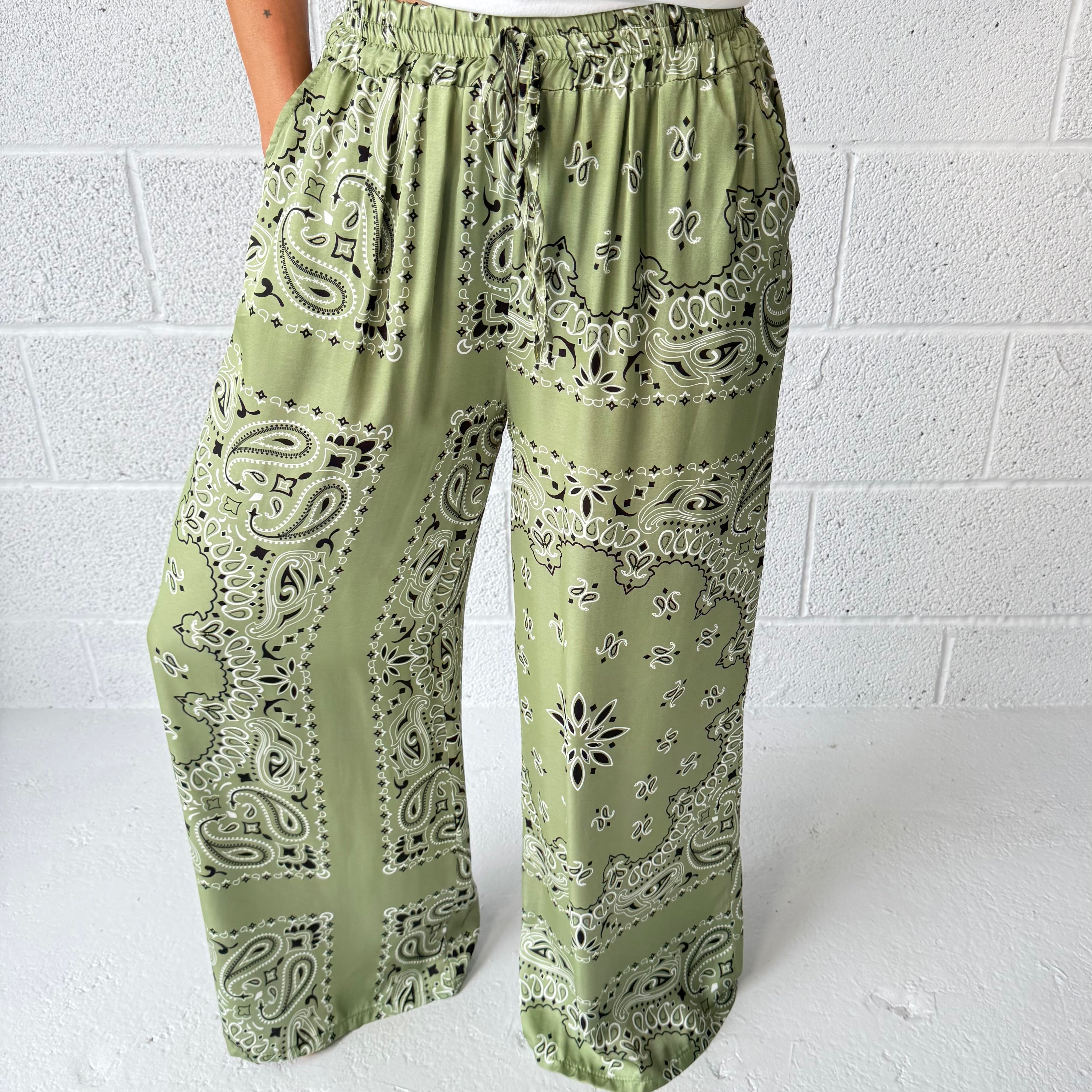 ‘ALOE’ GREEN BANDANA SILK TROUSERS CO-ORD