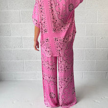 Load image into Gallery viewer, ‘FLAMINGO’ PINK BANDANA SILK TROUSERS CO-ORD
