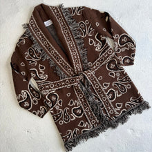 Load image into Gallery viewer, PREORDER ‘ESPRESSO’ BANDANA KNIT BELTED LONGLINE CARDIGAN
